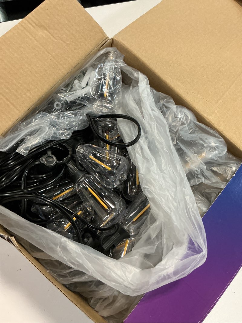 Condition photo showing Good Condition for vipar outdoor string lights, 100ft 52 st38 bulbs patio lights outdoor waterproof, shatterproof vintage edison led outside hanging light for backyard, porch, garden, deck, bistro, 2700k dimmable 100ft(50 sockets)