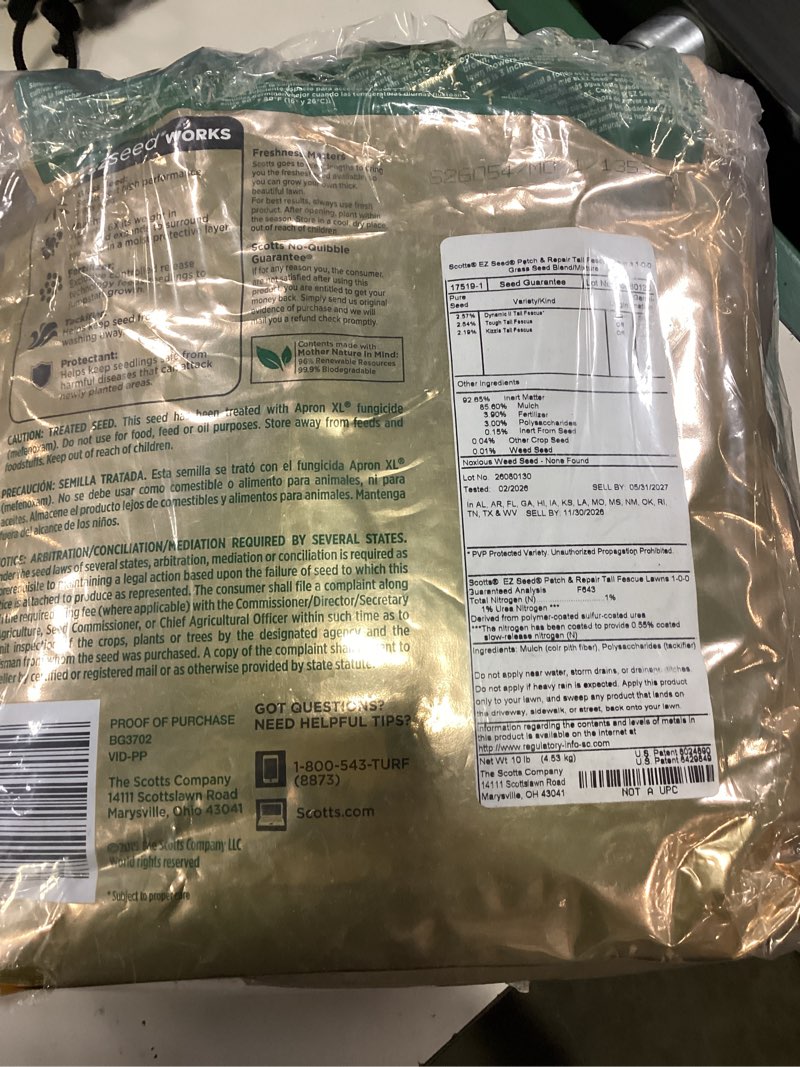 Condition photo showing New/Like New for scotts ez seed patch & repair tall fescue lawns - combination mulch, grass seed and fertilizer for bare spots and repair, covers up to 225 sq. ft., 10 lb. 10 lb. 1 pack