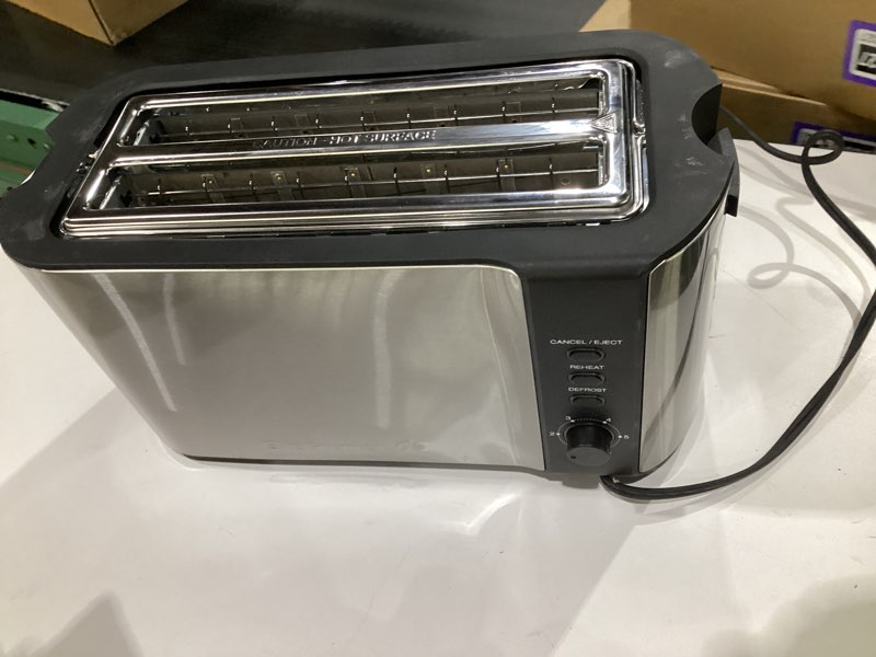 Condition photo showing Good Condition for Elite Gourmet ECT-3100 Long Slot 4 Slice Toaster, Reheat, 6 Toast Settings, Defrost, Cancel Functions, Built-in Warming Rack, Extra Wide Slots for Bagels & Waffles, Stainless Steel & Black 4 Slice Matte Black