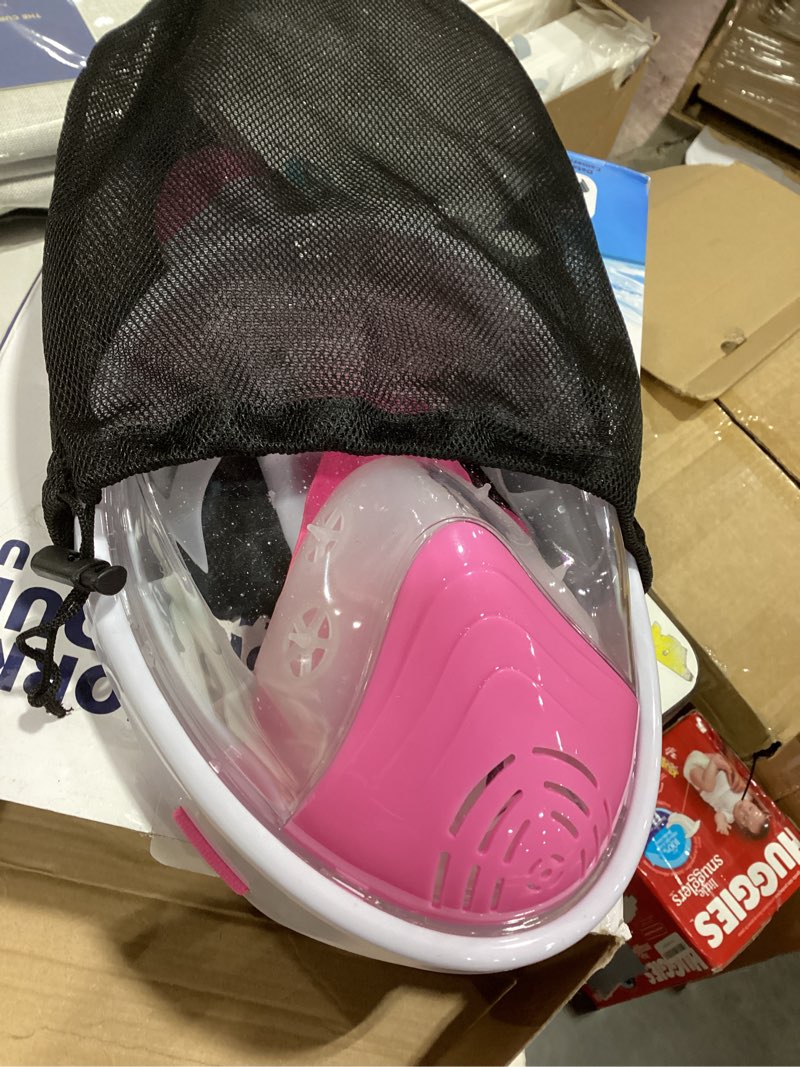 Condition photo showing As Is for QingSong Full Face Snorkel Mask for Adults, Snorkeling Gear with Camera Mount, 180 Degree Panoramic View Snorkel Set Anti-Fog Anti-Leak 2 Pack - White Blue+White Pink Large-X-Large