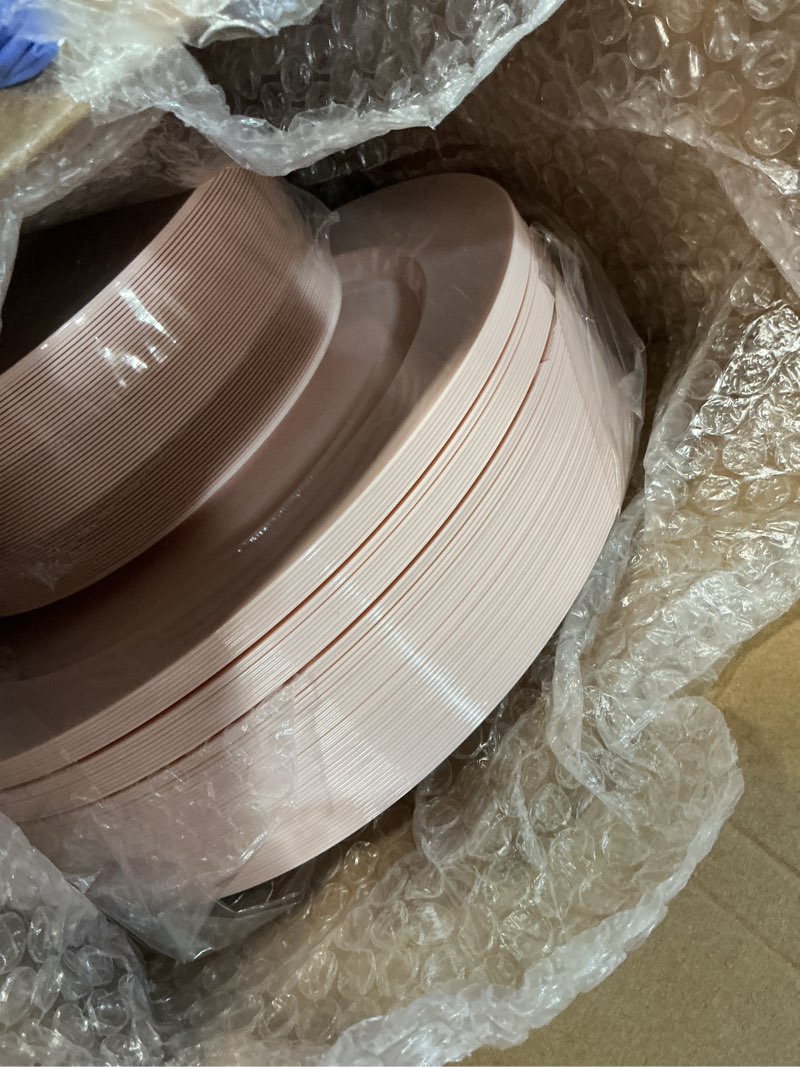 Condition photo showing Good Condition for flowercat 100pcs pink plastic plates - heavy duty pink party set disposable serve for 50 guests -10 inch dinner + 7 inch dessert/salad plates for easter,birthday party,mother's day 100 pink