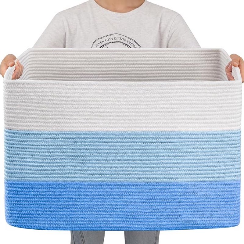 oiahomy 108l super large blanket basket, 25”x16”x16” rectangle woven baskets for storage, cotton rop