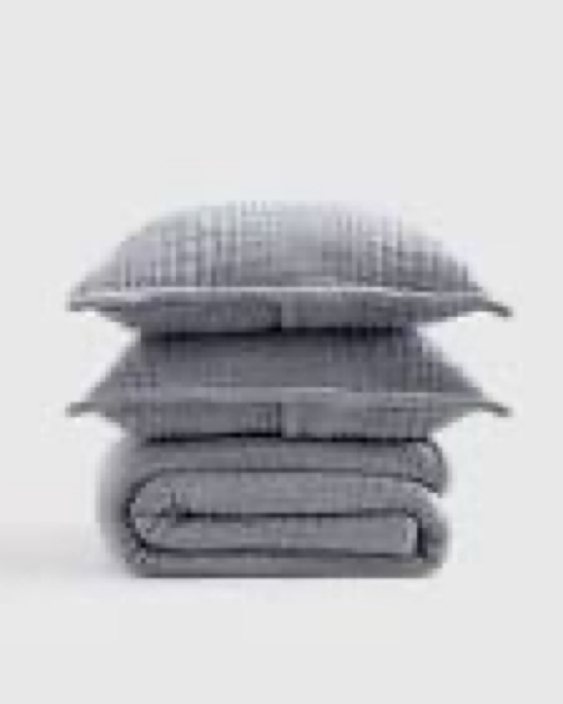 quince, organic cotton channel stitch coverlet set of 3(king)color blue