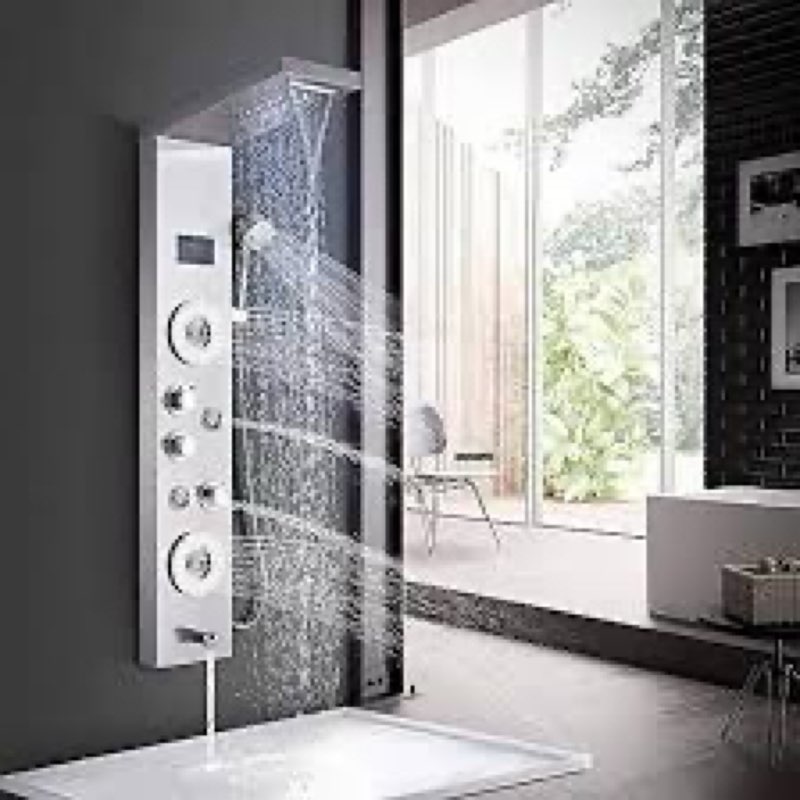 Bathroom Shower Panel Tower System LED Temperature Display Body Massage Jets Shower Set Waterfall Rain Shower Head 6 Functions Temperature