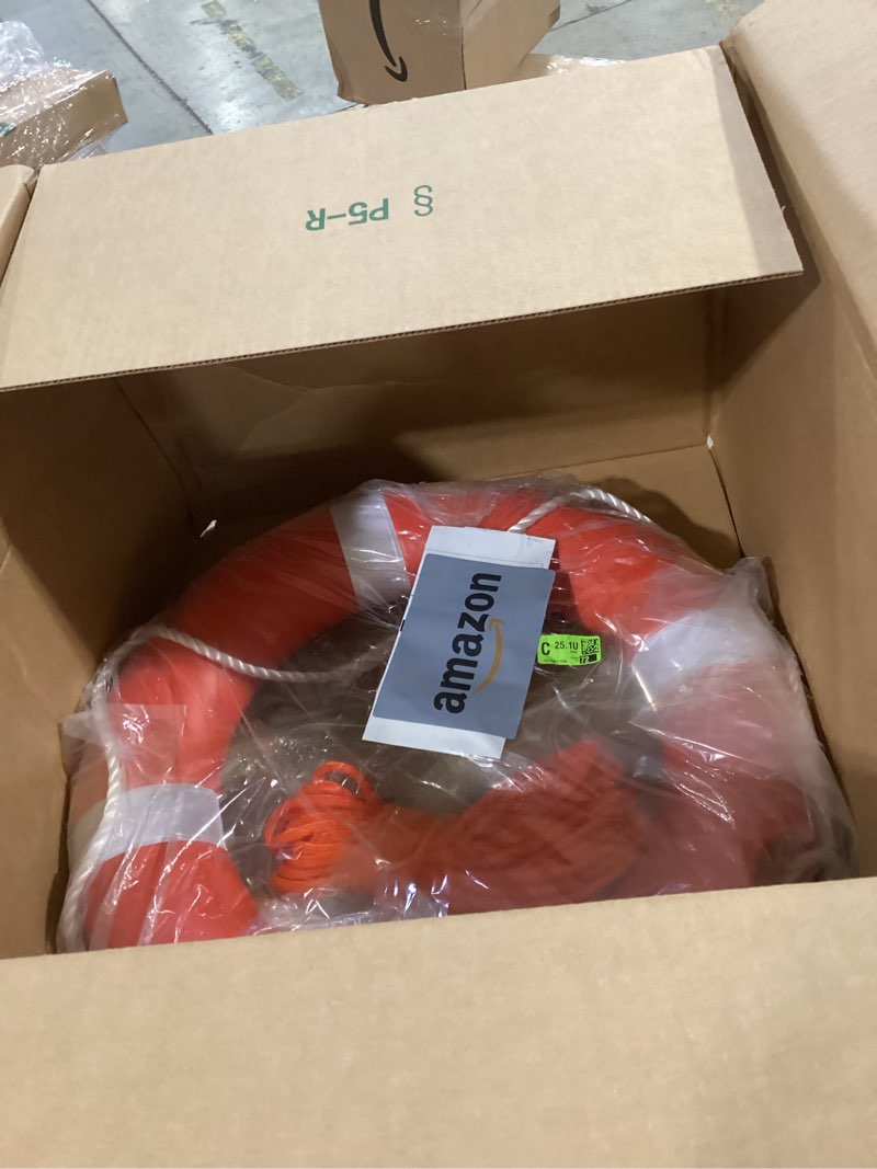 Condition photo showing Good Condition for life ring 23"/28" boat safety throw buoy with reflective tape & grab lines - orange for boats, includes water floating saving rope and bracket 23inch+rope+s-shaped bracket
