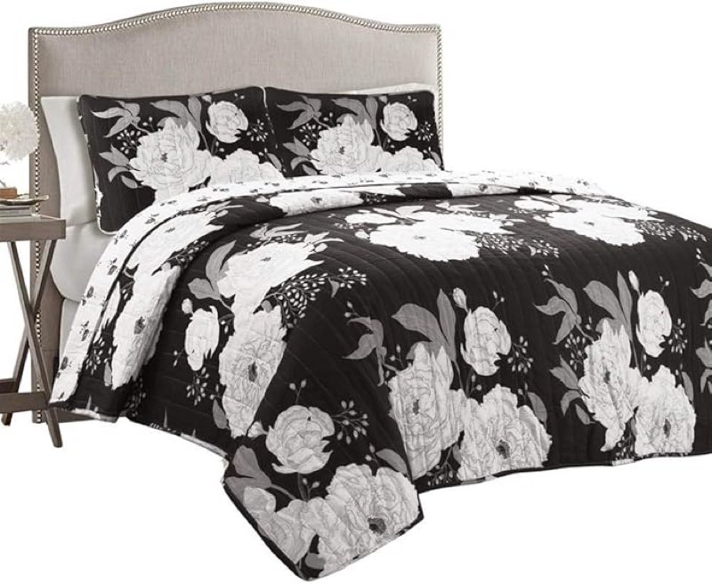 Reyna Reversible Quilt Set Size: Full/Queen Quilt + 2 Standard Shams, Color: Black/Gray