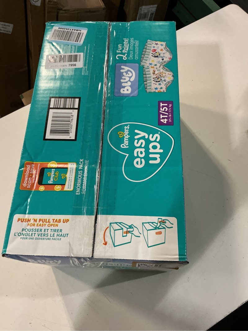 Condition photo showing New/Like New for pampers training pants - easy ups boys & girls bluey - size 4t-5t, 100 count, children's potty underwear (packaging may vary) 4t-5t 100