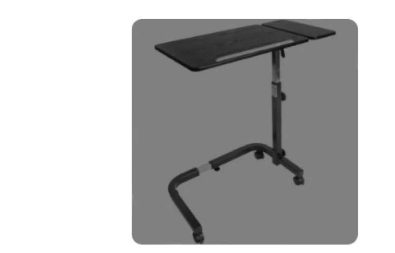 Overbed table with wheels, high hospital side table, black