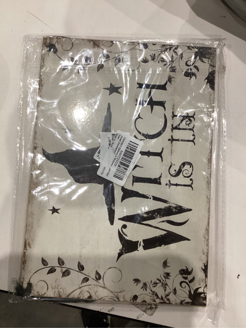 Condition photo showing As Is for TINKSKY Halloween Welcome Sign Hanging Tag with Witch Hat Pattern Decoration Props for Door Window Bar Shopping Malls Halloween Decorations