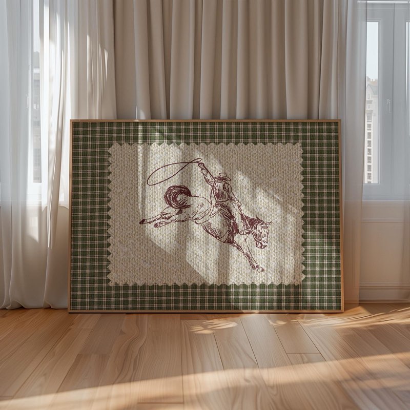 vintage cowboy rodeo print, striped western wall art