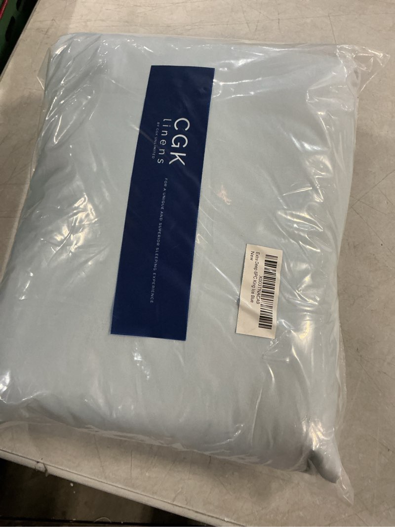Condition photo showing Good Condition for extra deep king sheet set - 6 piece breathable and cooling sheets - hotel luxury bedding for women, men, kids & teens - easy & secure fit - soft, wrinkle free and comfy - extra deep pockets - ice blue 23 - ice blue king
