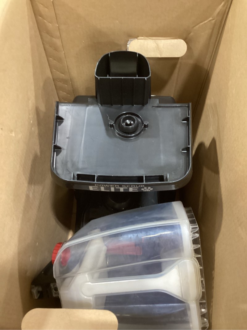 Condition photo showing As Is for hoover powerscrub deluxe carpet cleaner machine for carpet and upholstery, deep cleaning carpet shampooer machine with multi-purpose tools, pair carpet cleaner solution