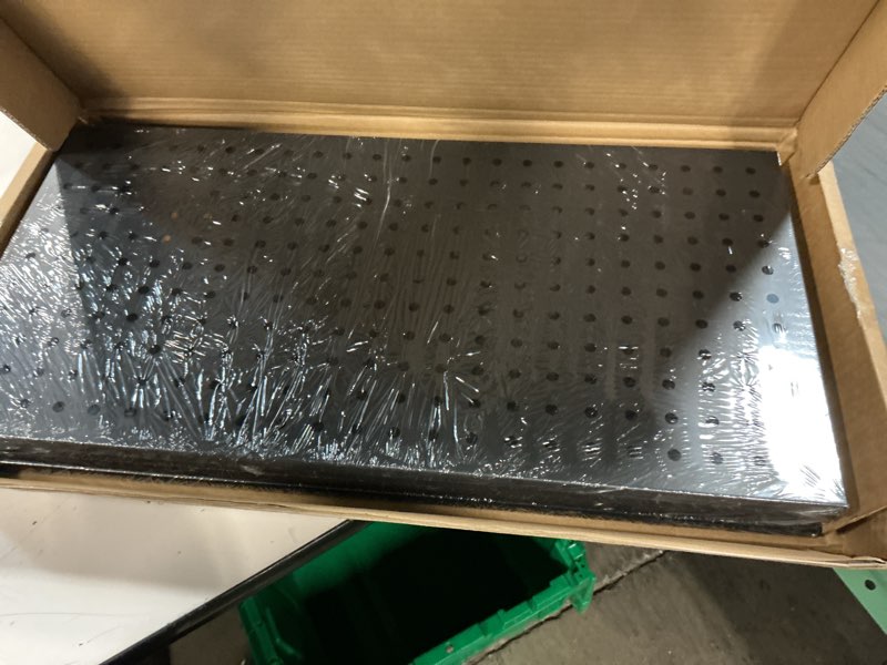 Condition photo showing Good Condition for 4 pack metal pegboard panels 24" x 12" black heavy duty steel pegboard wall organizer, garage utility tools pegboard storage system for workbench, shop, shed modular peg board organizer board kit black 24"x12"