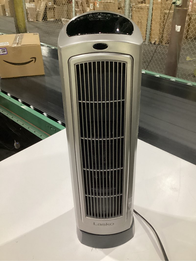 Condition photo showing Good Condition for (USED, NOT TESTED) Lasko Portable Oscillating Ceramic Space Heater Tower with Digital Display, Remote Control, 2 Heat Settings and 8 Hour Timer, Gray