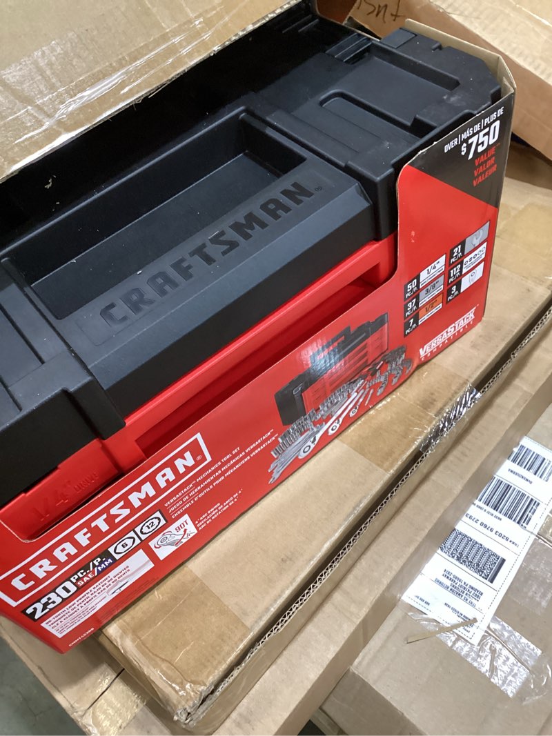 Condition photo showing Good Condition for craftsman 230 pcs mechanics tool set, socket wrench set, car tool kit with versastack toolbox, sae and metric,1/4 in, 3/8 in, and 1/2 drive, short and long arm hex keys (cmmt45306) new 230 piece set