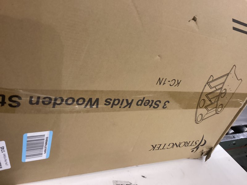 Condition photo showing New/Like New for StrongTek Kids Step Stool, Step Ladder with Wheels & Safety Handles, 3-Tier Wooden Toddler Standing Tower, Convertible Chair with Non-Slip Steps, 350 lbs Capacity for Kitchen & Bathroom