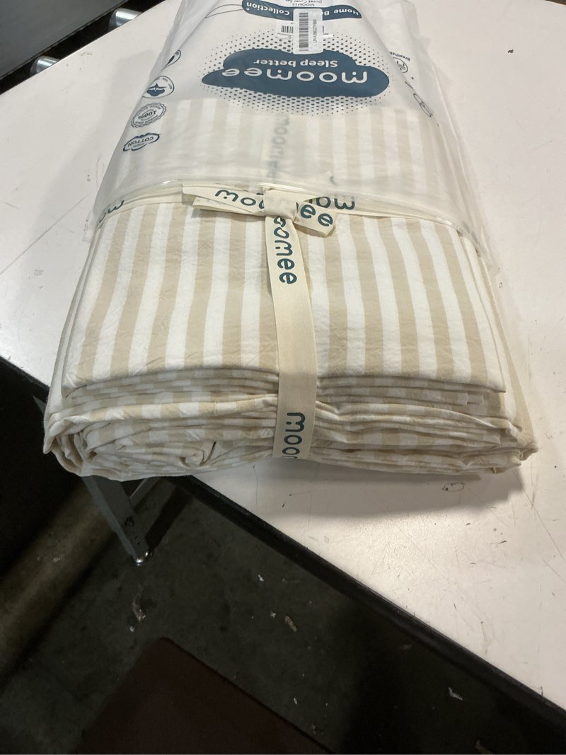 Condition photo showing Good Condition for moomee striped duvet cover set 100% washed cotton linen like textured breathable durable soft comfy (almond milk grey classic stripes, queen 90"x90") classic stripes - almond milk grey (no comforter) queen (90"x90")