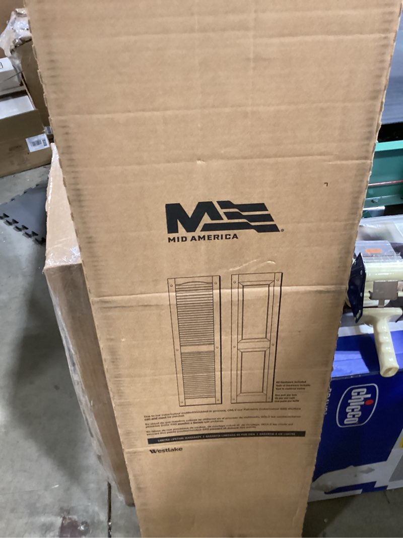 Condition photo showing Good Condition for 14 1/2"W x 60"H Lifetime Vinyl, Standard Cathedral Top Center Mullion, Open Louver Shutters, w/Insta