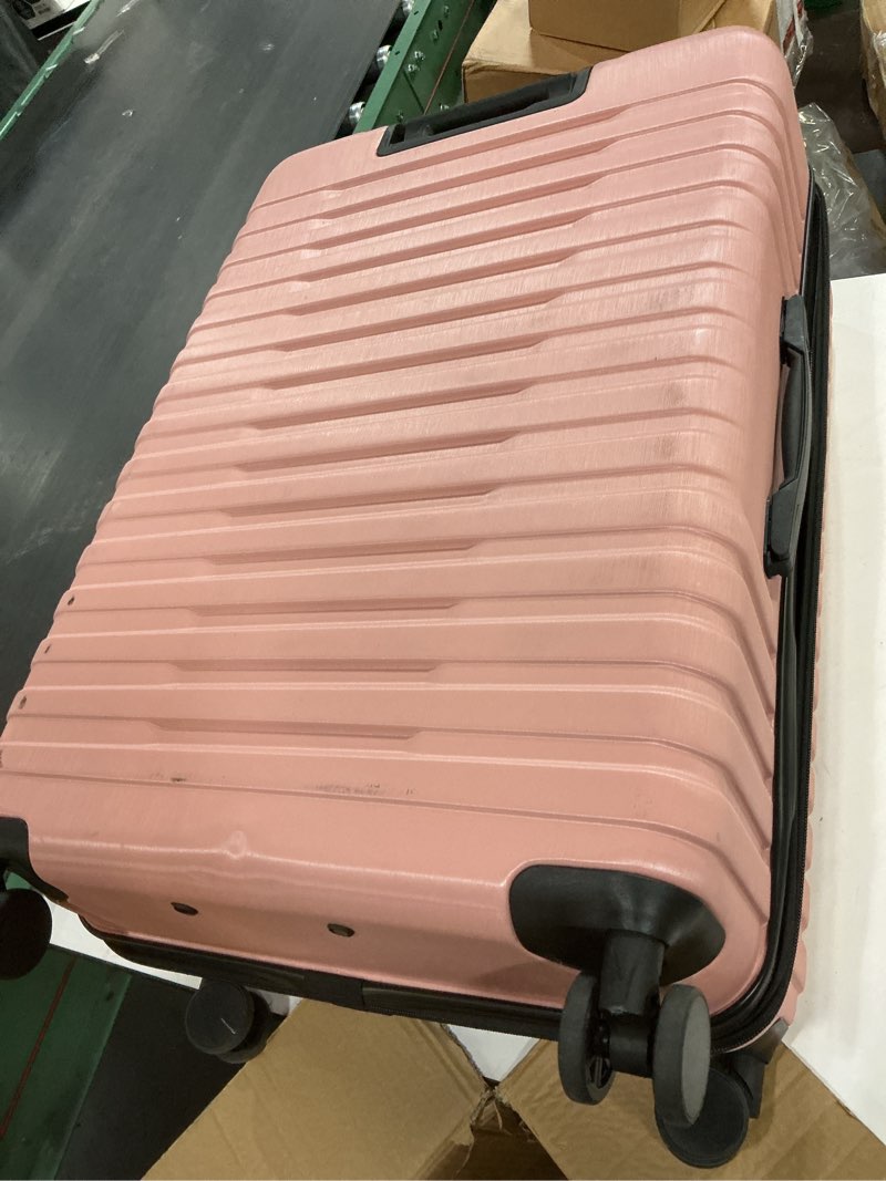 Condition photo showing As Is for U.S. Traveler Boren Expandable Hardside Rugged Travel Luggage with 8 Spinner Wheels, Rose Pink, 2-Piece Set 2-Piece Set, USB Port in Carry-On Pink