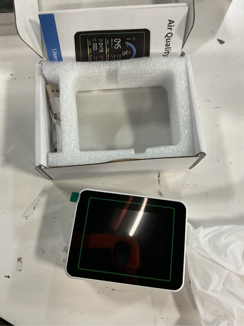 Condition photo showing Good Condition for air quality monitor indoor, 10 in 1 portable smartair quality tester for co2 | co | tvoc | hcho | temp | aqi | pm0.3-1 detection hum for home cars plants, pets, car, hotel white