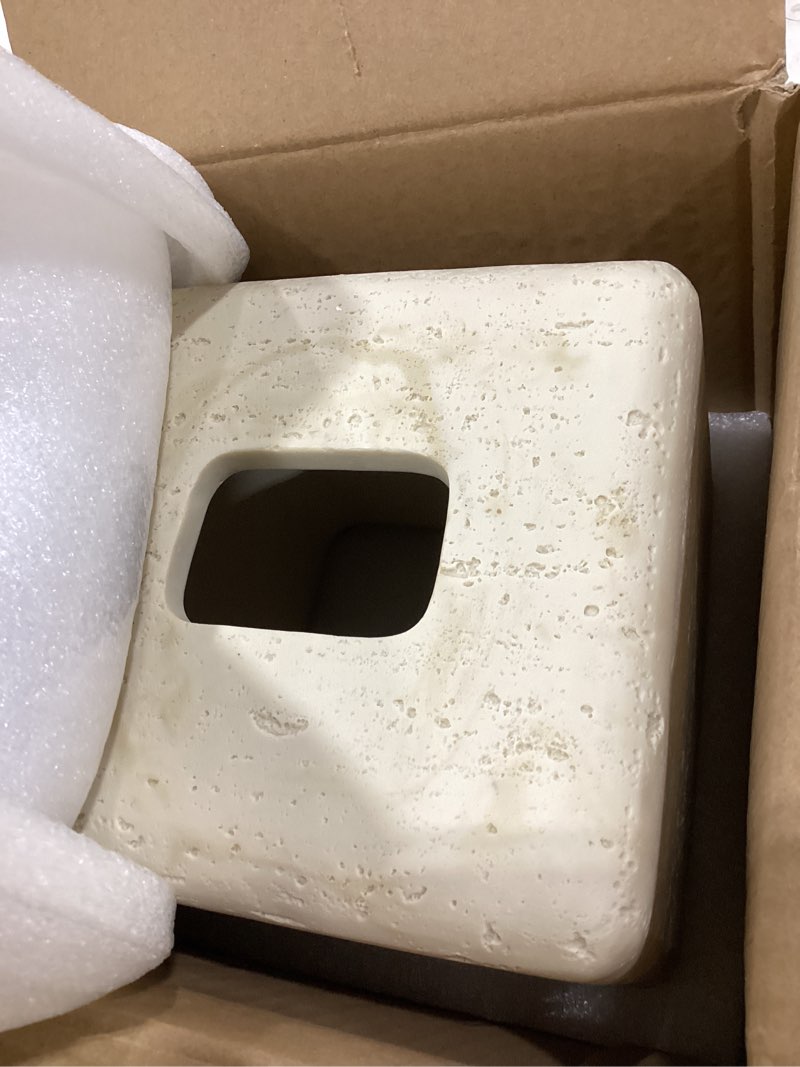 Condition photo showing Good Condition for natural travertine match wooden square tissue box cover decorative,resin heavy sturdy tissue box holder, facial paper holder for bathroom vanity countertop, bedroom night stand,office and end table a-travertine&wooden b-boho