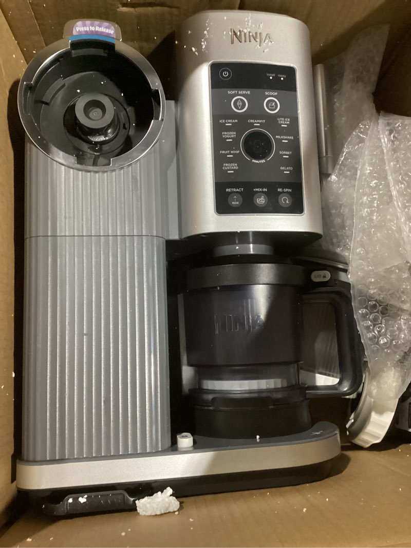 Condition photo showing Good Condition for ninja creami scoop & swirl ice cream maker, soft serve desserts, sorbet, milkshakes, frozen yogurt and more, 13-in-1 programs, includes handle and two 16 oz 2-in-1 pints, nc701 creami swirl