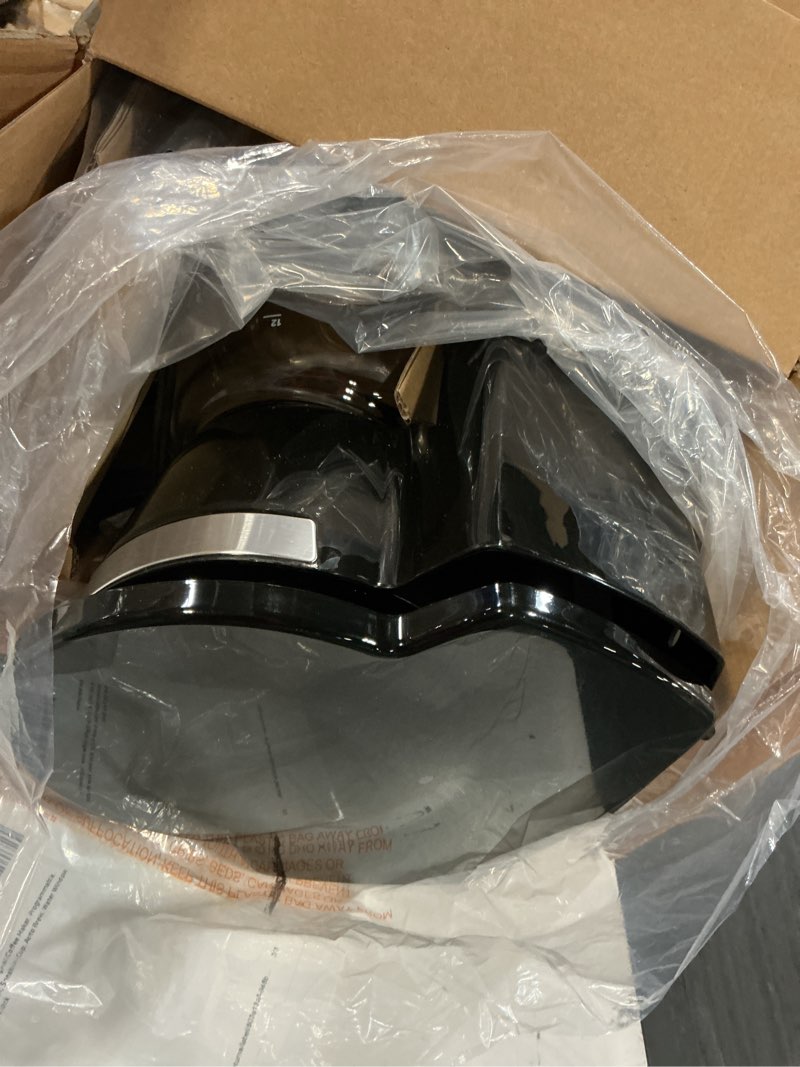 Condition photo showing As Is for black+decker 12-cup digital coffee maker, programmable, washable basket filter, sneak-a-cup, auto brew, water window, keep hot plate, black black coffeemaker