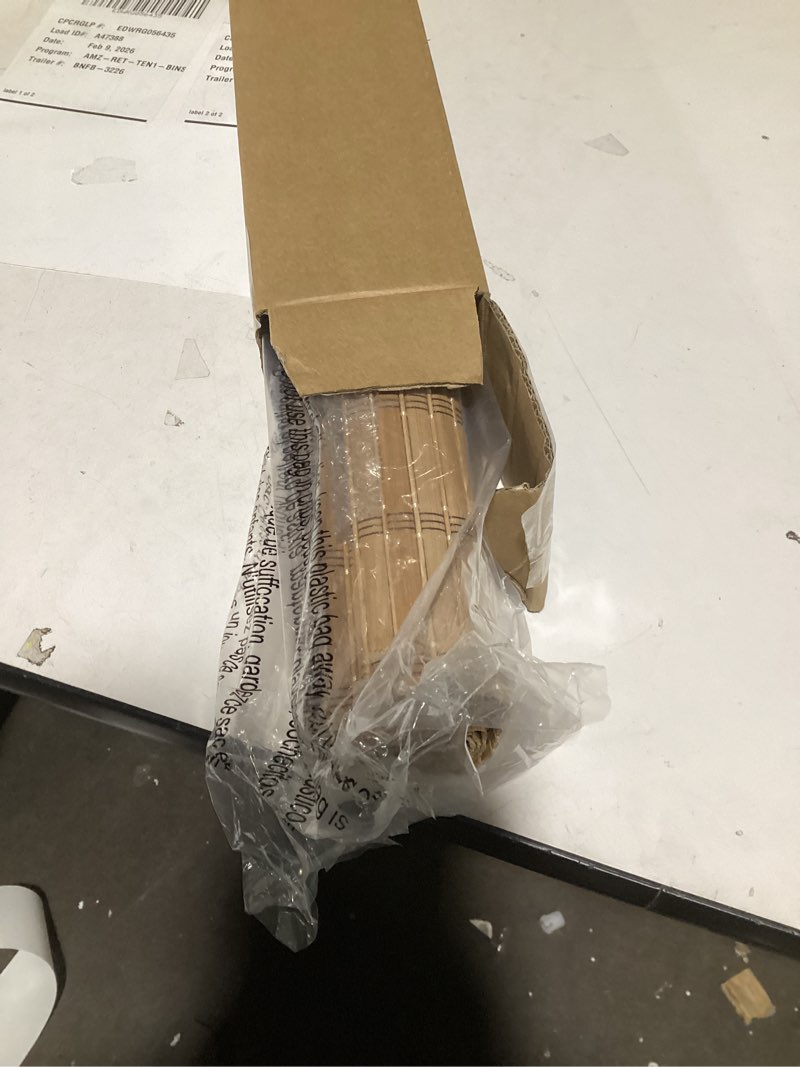 Condition photo showing New/Like New for LazBlinds Cordless Bamboo Blinds, Bamboo Roll Up Shades for Windows, Light Filtering Hanging Window Blinds, Shades for Patio Indoor/Outdoor Porch, 23" W x 48" H, Brown206 Brown 23" W x 48" H