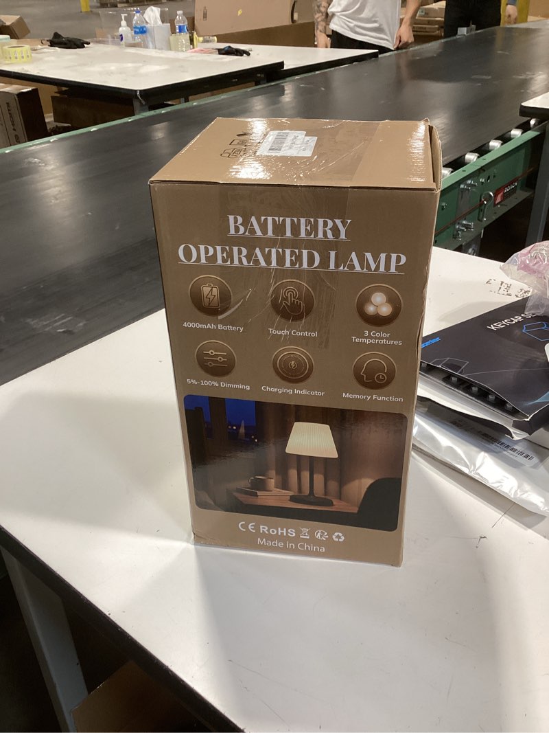 Condition photo showing New/Like New for cordless table lamp, waterproof shower lamp, 4000mah rechargeable table lamps, 3-color dimmable touch light, battery operated lamp small night desk lamp for bathroom kitchen bedroom patio (wood grain)