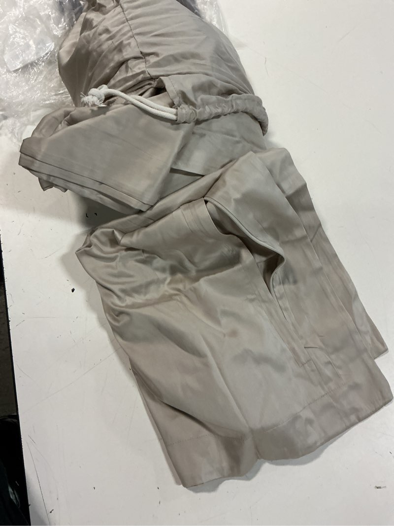 Condition photo showing As Is for quince signature giza cotton sateen duvet cover set, only 1 sham twin, sand