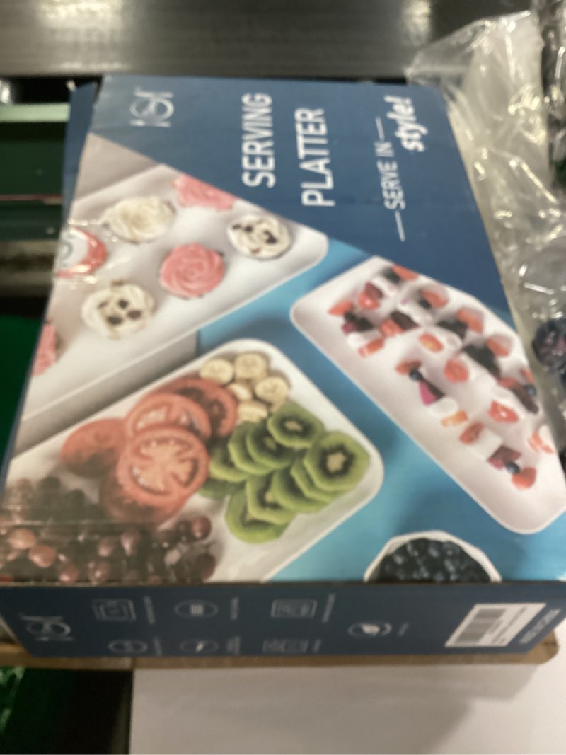 Condition photo showing New/Like New for DELLING Large Serving Platter Set 16/14/12inch Large Serving Tray - Rectangular White Serving Trays for Party, Turkey Platter Set of 3, Christmas White 16/14/12inch