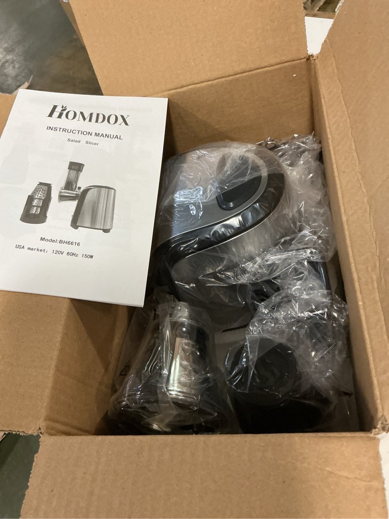 Condition photo showing New/Like New for Homdox Electric Cheese Grater 5 in 1 Professional Electric Slicer Shredder 150W Cheese Grater One-Touch Control Salad Maker for Home Kitchen Use, Electric Salad Machine for Cheese, Fruits, Vegetables