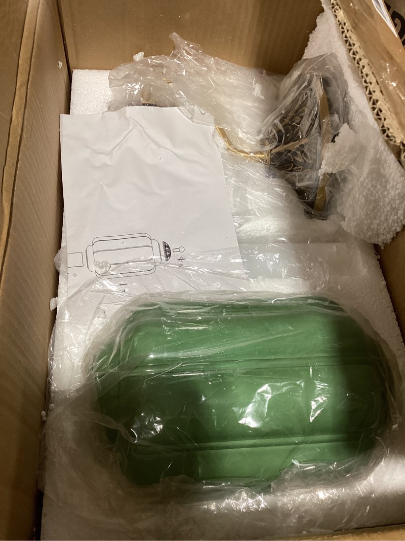 Condition photo showing Good Condition for vintage milk green glass wall sconce - milk glass shade antique brass indoor wall light for bedroom, living room, and hallway