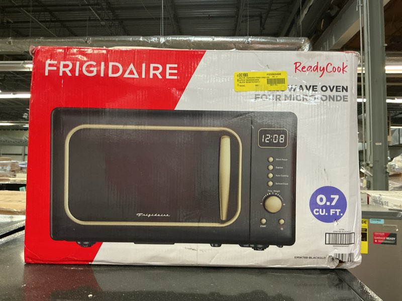 Condition photo showing As Is for FRIGIDAIRE EMW788RETRO 0.7 cu. ft. Retro Microwave, Black-Gold Retro Black