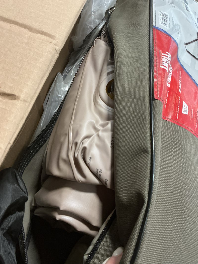 Condition photo showing As Is for coleman camping cot with side tables  air mattress & battery pump  twin