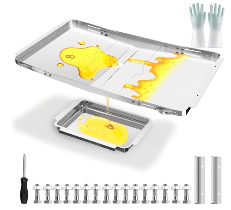 FIRXZYMZ Adjustable Grease Tray with Catch Pan for 3/4/5/6 Burner Gas Grills, Universal Drip Pan fit