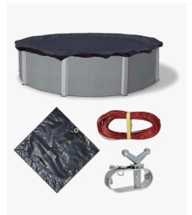 blue wave bronze 8-year 21ft round above ground pool cover for winter- durable & weather-resistant polyethylene - 4 ft overlap, black underside, reinforced grommets, winch, cable - navy blue