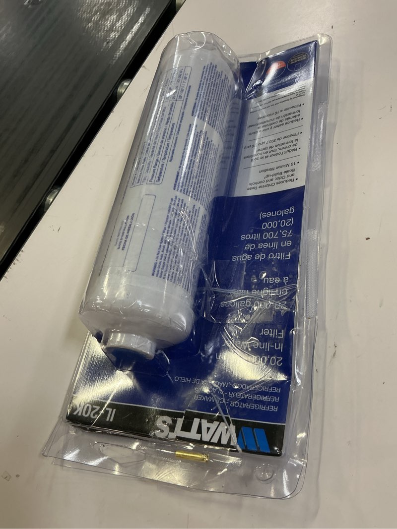 Condition photo showing Good Condition for watts premier 20,000 gallon inline water filter with two 1/4" brass connectors for refrigerator, ice maker, rv, camper, water cooler, fountain, reduces bad taste, odors, chlorine and sediment