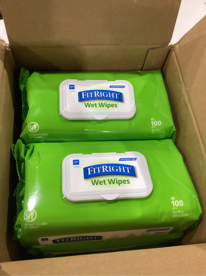 Condition photo showing New/Like New for FitRight Personal Cleansing Wipes with Aloe (8x10 inch) | 600 Pieces Moisturizing Body Wipes for Adults Bathing and Incontinence Cleaning | Unscented Cloth Adult Wipes for Elderly Care Unscented, 100 Count (Pack of 6)