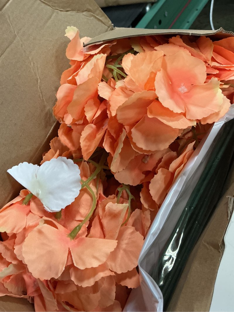 Condition photo showing Good Condition for suncalla 60 pcs artificial hydrangea flowers bulk silk hydrangea full flowers heads with stems for wedding, home table centerpieces, garden, baby shower, party decoration (pink,orange)