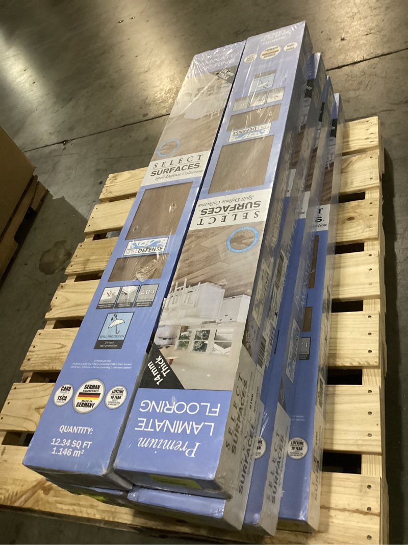 Condition photo showing New/Like New for 8 boxes x 12.34 sqft per box = 98.72 sqft select surfaces sclmf0486 barnwood spill defense laminate flooring