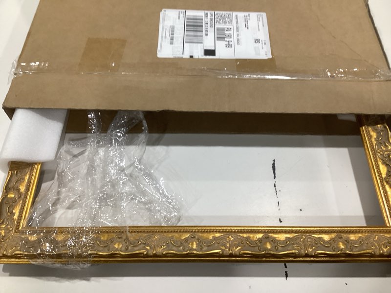 Condition photo showing As Is for baroque 16x20 gold picture frame - antique carved painting frame handcrafted 3d botanical scroll wall art for oil pintings,portraits,vintage home&gallery decor(only frame) gold 16x20