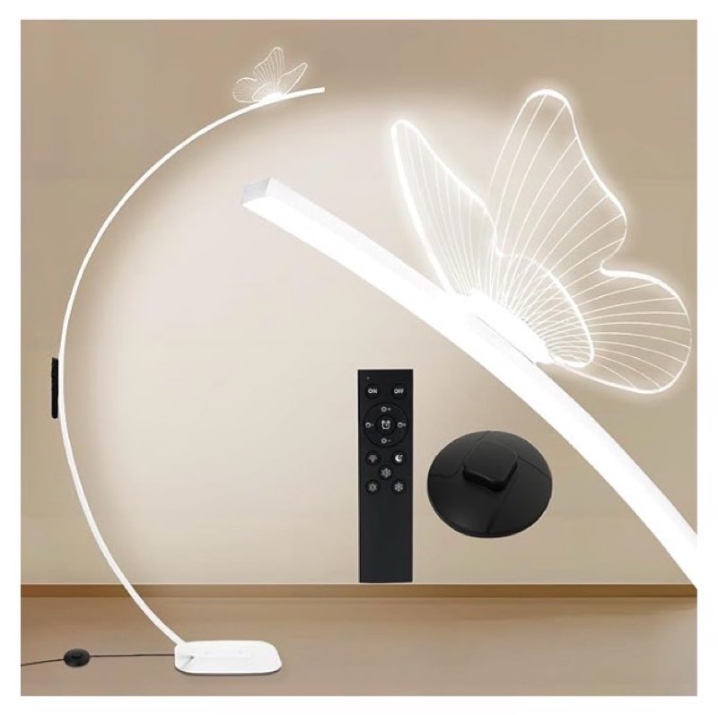 modern butterfly arc floor lamp - dimmable 2000 lumens arched floor lamp with remote control, 3 color modes & foot switch, elegant arc floor lamps for living room, bedroom, office decor (white)