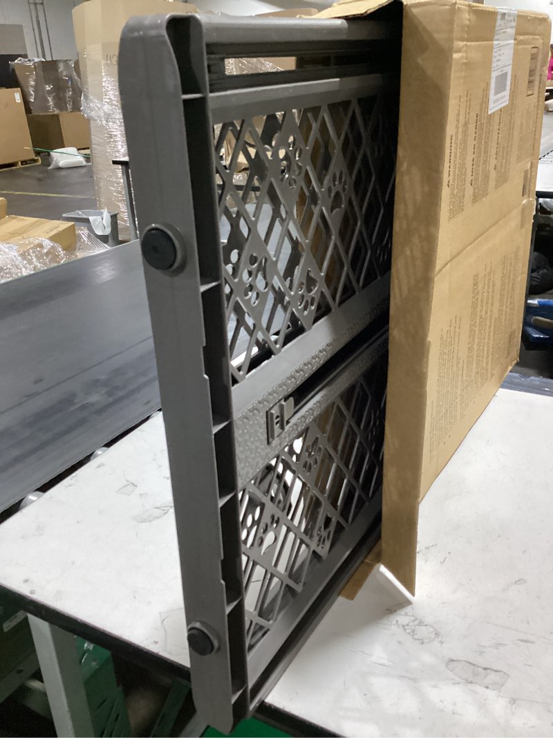 Condition photo showing Good Condition for mypet north states paws portable pet gate: 26-40" wide. pressure mount. no tools needed. made in usa, 23" tall, expandable, durable dog gates for doorways, fieldstone gray