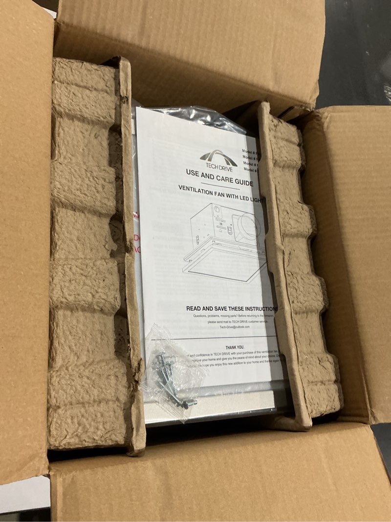 Condition photo showing New/Like New for tech drive modern nickel bathroom exhaust fan with light, 110cfm, 1000lm dimmable 5cct led light selectable, quiet ventilation fan with night light,energy star certified, decorative nickel trim 110cfm 5cct light(bn)