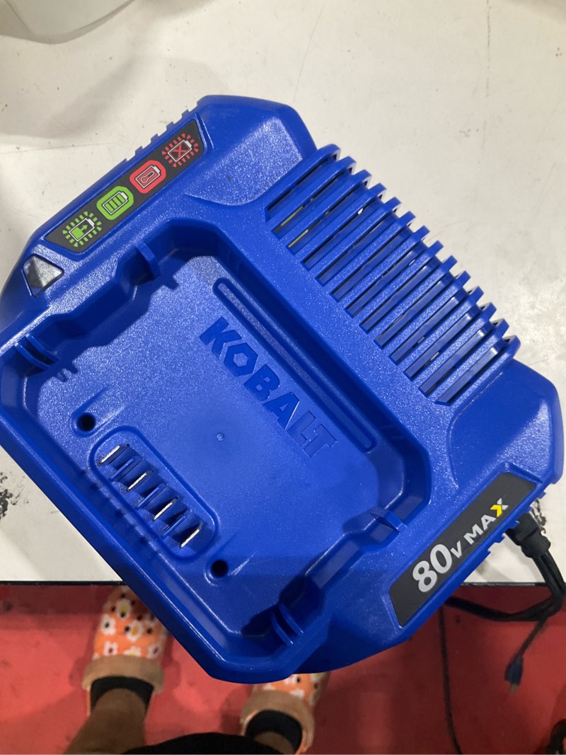 Condition photo showing As Is for kobalts 80-volt lithium ion battery charger