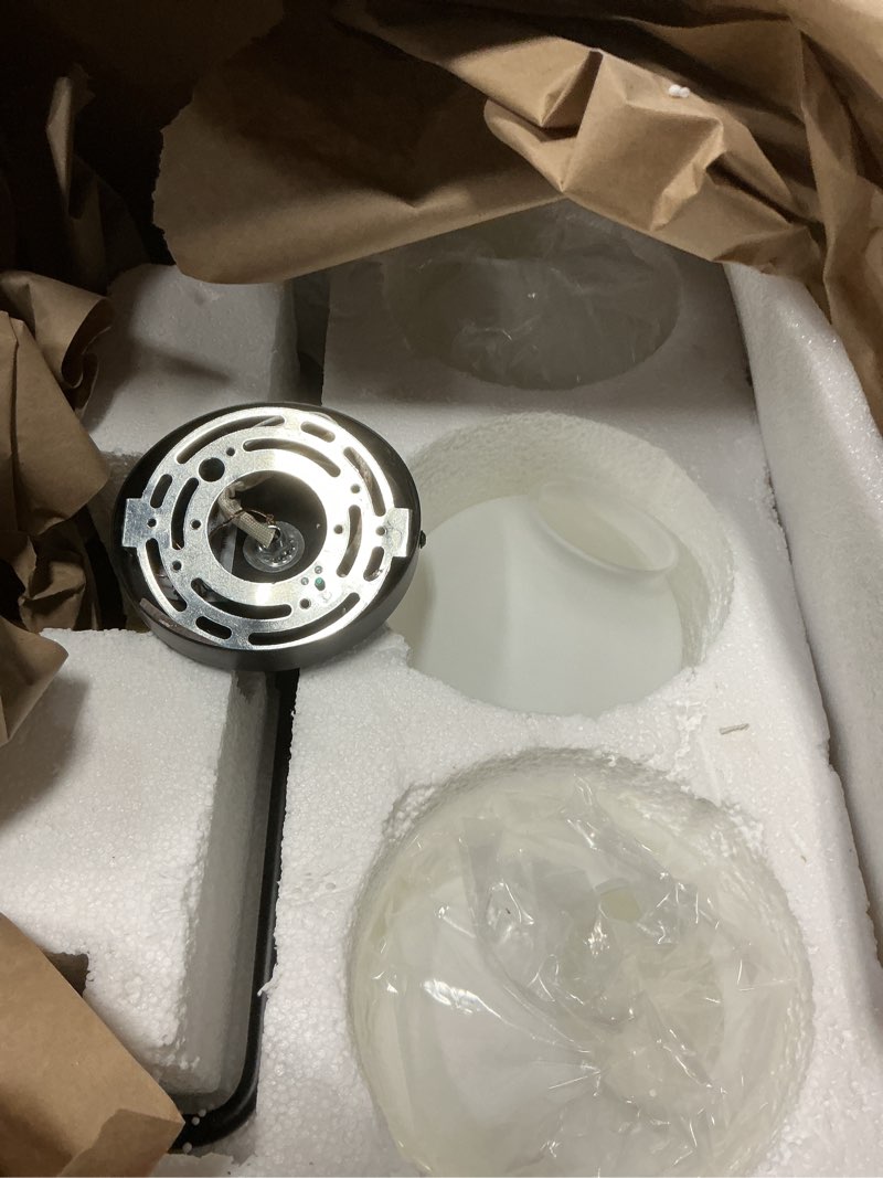 Condition photo showing As Is for black gold bathroom light fixtures above mirror, modern vanity lighting with white glass globe shade 3-light farmhouse wall sconce black and gold 3lights-22.4in