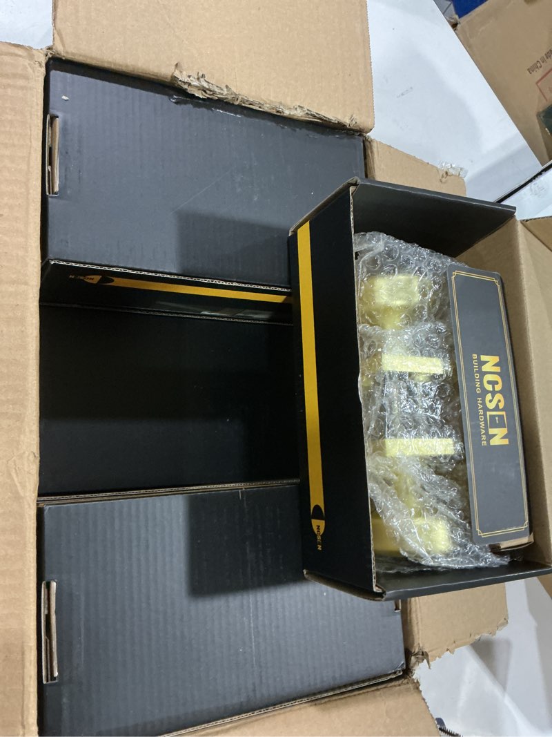 Condition photo showing Good Condition for 6 pack gold interior door knobs for bath & bed, pismo doorknob turn lock with square rosette, satin brass heavy duty door knob with lock 6 privacy satin brass