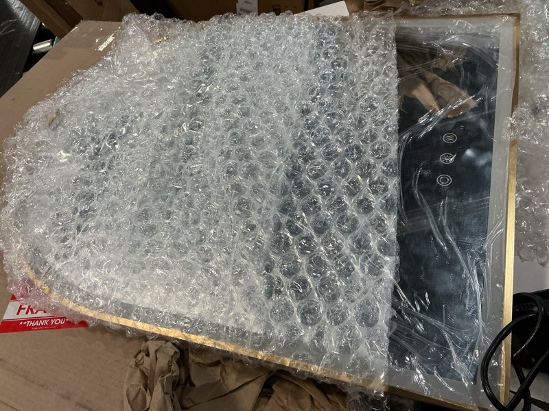 Condition photo showing Good Condition for 24"x36" Arched LED Mirror for Bathroom, Brushed Gold Lighted Bathroom Mirror with Lights, Fogless, Dimmable, Shatterproof, Touch Sensor, 3 Color Changing Brushed Gold 36"L x 24"W