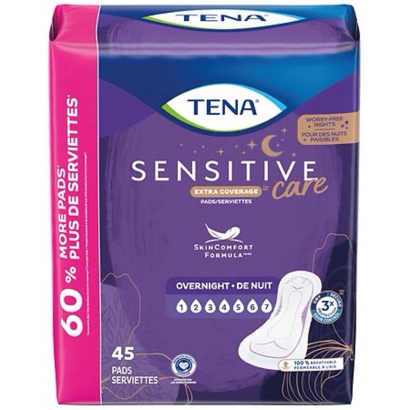 Tena pads sensitive care-90 count- 2 packs of 45